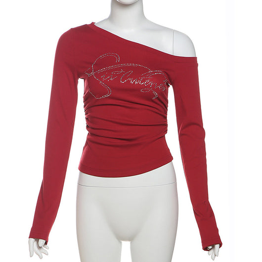 Blusa Fuera del Hombro con Detalle de Letras y Escote Asimétrico - Image 6