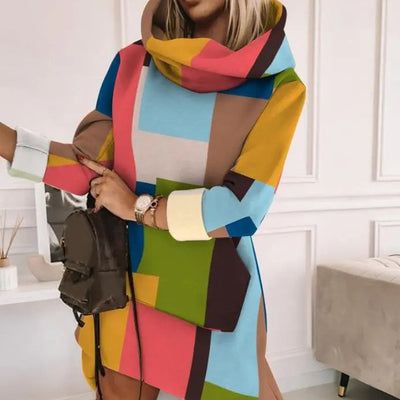 Suéter Largo Mujer con Estampado y Combinación de Colores Street