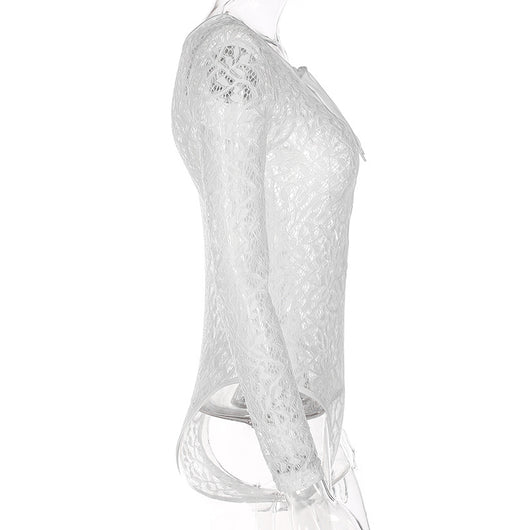 Jumpsuit Corto de Encaje para Mujer con Escote Profundo y Diseño Hueco - Image 5