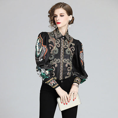 Blusa Estampada de Manga Larga para Mujer