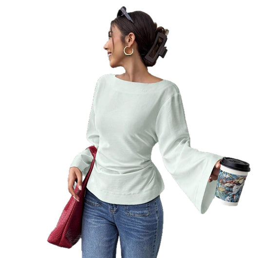 Blusa Tejida Cuello Redondo con Mangas Acampanadas Largas para Mujer - Image 5