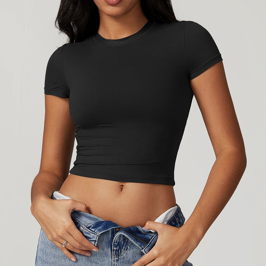 Top Deportivo Ajustado de Manga Corta para Yoga, Pilates y Running
