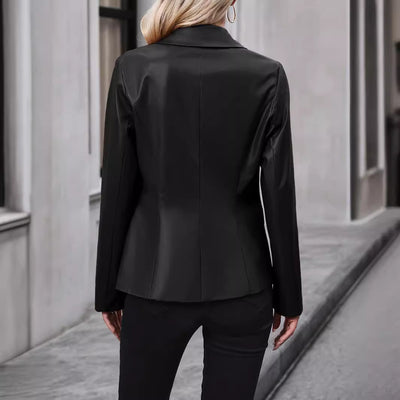 Chaqueta de Cuero Motociclista Doble Botonadura para Mujer - Image 2