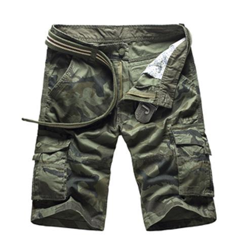 Pantalones Cortos Cargo Camuflaje con Cinturón y Múltiples Bolsillos
