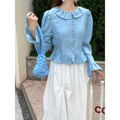 Blusa Coreana de Manga Larga con Cuello Volante - Diseño Rejuvenecedor - Image 3