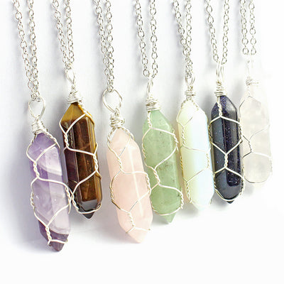Collar Colgante de Cristal Hexagonal Envuelto a Mano con Piedra Natural - Image 5