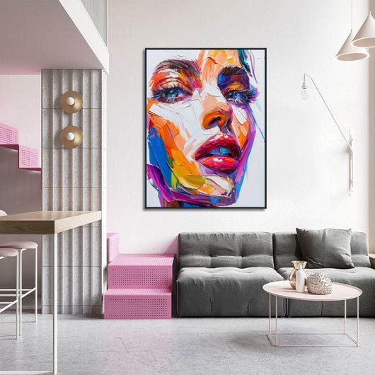 Cuadro Abstracto Moderno Pintura al Óleo Hecha a Mano - Rostro Contemporáneo con Técnica de Espátula - Image 10