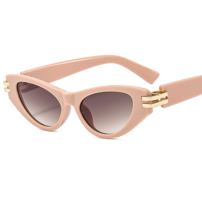 Black cat-eye sunglasses with dark gray lenses and gold-tone hinge accents on a white background. - Image 7