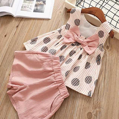 Conjunto Infantil de Verano con Blusa de Moño y Shorts