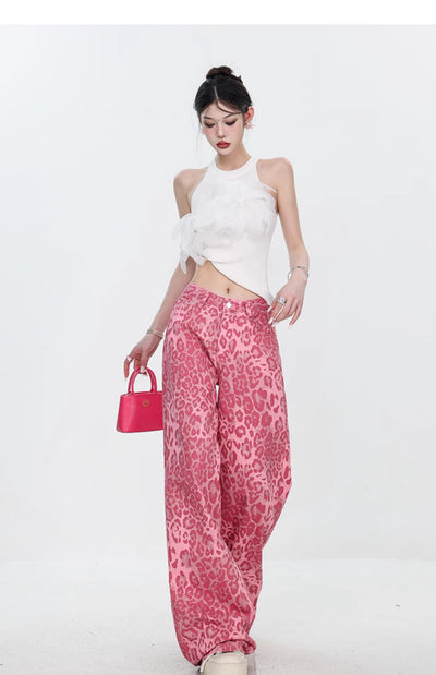 Pantalones Jeans Mujer Estampado Leopardo Corte Recto Holgado - Image 2
