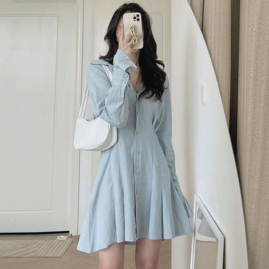 Vestido Camisero Primavera con Cintura Ajustada y Mangas Acampanadas para Mujer