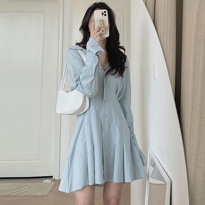 Vestido Camisero Primavera con Cintura Ajustada y Mangas Acampanadas para Mujer