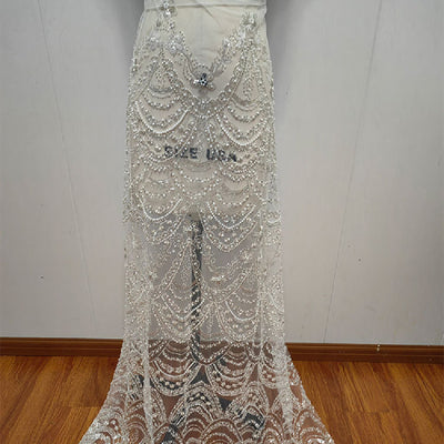 Vestido de Novia con Encaje de Lentejuelas y Perlas Efecto Onda