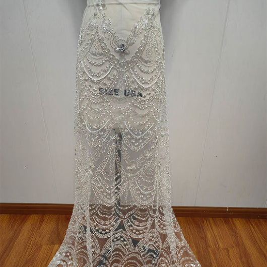 Vestido de Novia con Encaje de Lentejuelas y Perlas Efecto Onda