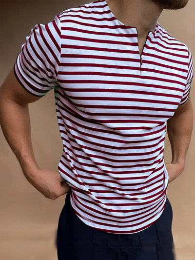 Camiseta Casual de Algodón con Cuello V y Rayas para Hombre - Image 3