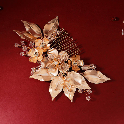 Peine Nupcial Premium con Flores Doradas Artesanal - Image 3