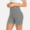 Shorts Deportivos Yoga Cintura Alta Diseño Ajedrez Blanco y Negro