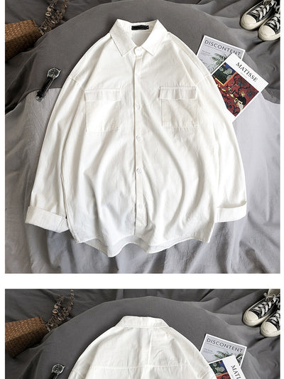 Camisa Manga Larga Suelta Hombre - Colores Sólidos Versátil - Image 6