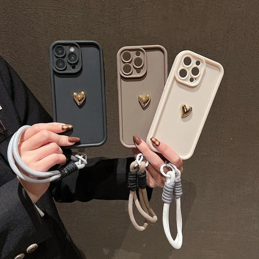 Funda de Silicona para Celular con Diseño de Corazón y Cordón Dorado - Image 22