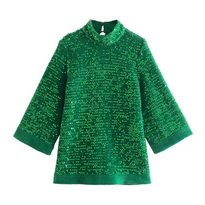 Blusa Suelta de Lentejuelas Manga Larga para Mujer - Image 5