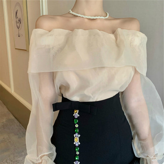 Conjunto Elegante: Blusa Plisada de Manga Larga y Falda de Gasa - Image 7