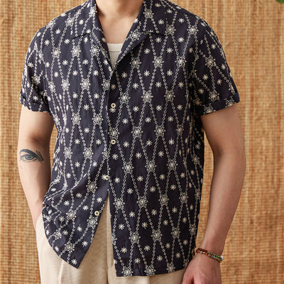 Camisa Suelta de Algodón Puro con Cuello Cubano y Bordado Festivo - Image 4
