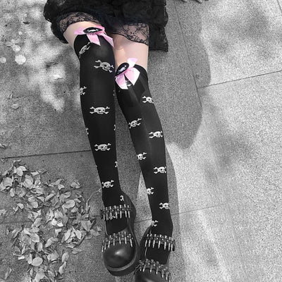 Calcetines Lolita Infantiles con Moño Harajuku Negro y Rosa Estilo Punk JK - Image 4