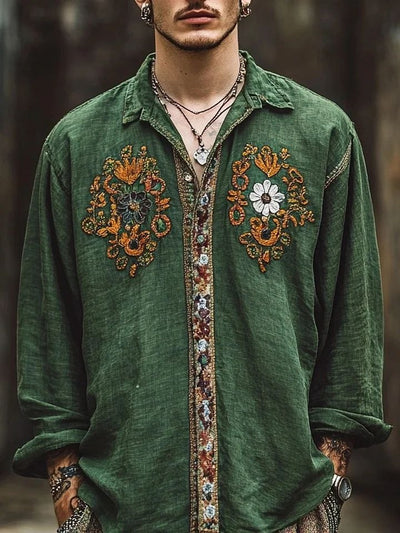 Camisa Floral Holgada de Manga Larga Estilo Retro Americano para Hombre - Image 16