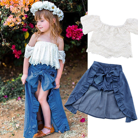 Conjunto de 3 Piezas: Top de Encaje, Falda Denim y Accesorio - Image 7