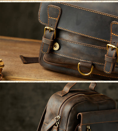 Mochila de Cuero Genuino para Hombre Estilo Retro Artesanal - Image 16