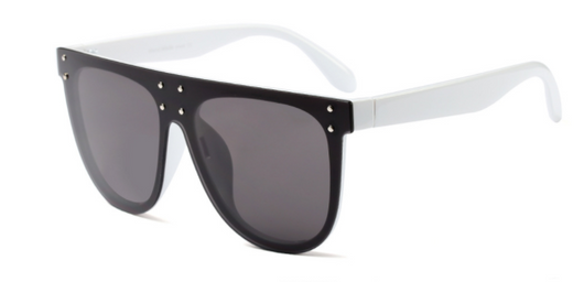 Black and white flat top sunglasses with dark lenses and small gold-toned stud details on the frame. - Image 13