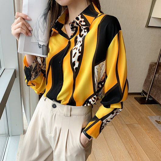 Blusa Estilo Occidental con Estampado Leopardo y Contraste de Colores para Mujer - Image 15