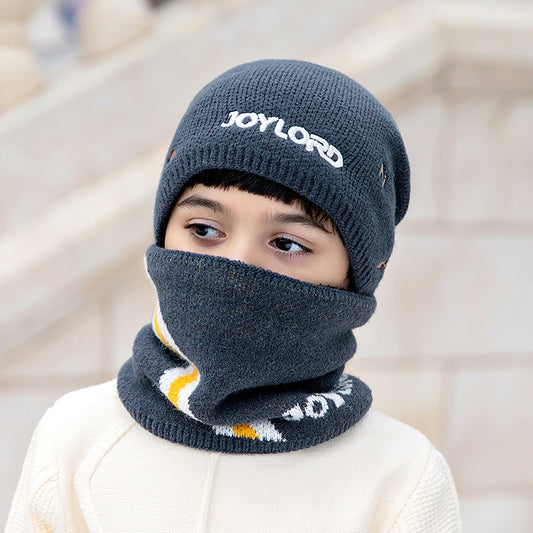 Conjunto de Gorro y Babero Tejido para Niños - Diseño Coreano Letras Abrigado Invierno - Image 2