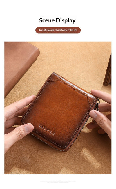 Cartera de Cuero Genuino para Hombre con Múltiples Compartimientos y Cierre de Cremallera - Image 14