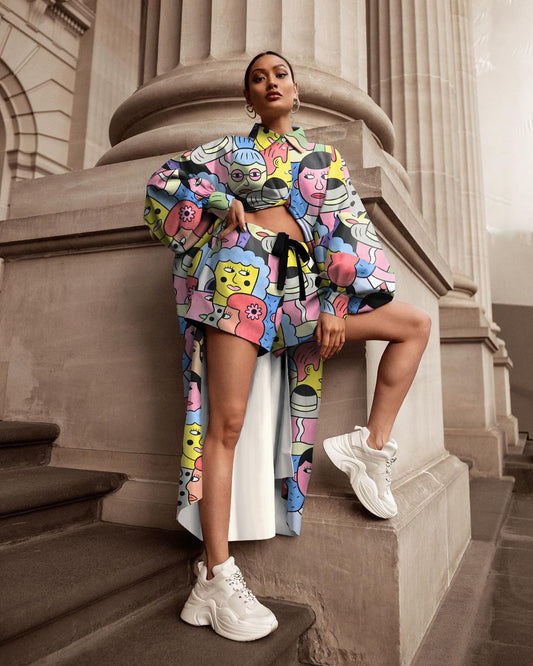 Conjunto de Dos Piezas Estampado Europeo Americano para Mujer - 4 Colores