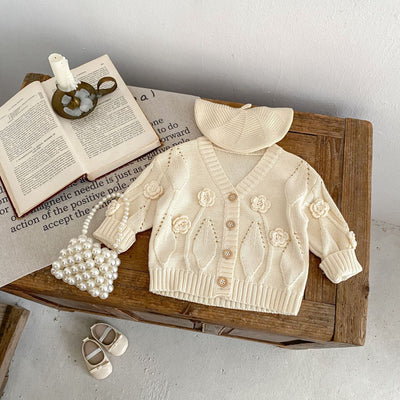 Cardigan Infantil Tejido a Mano con Flores
