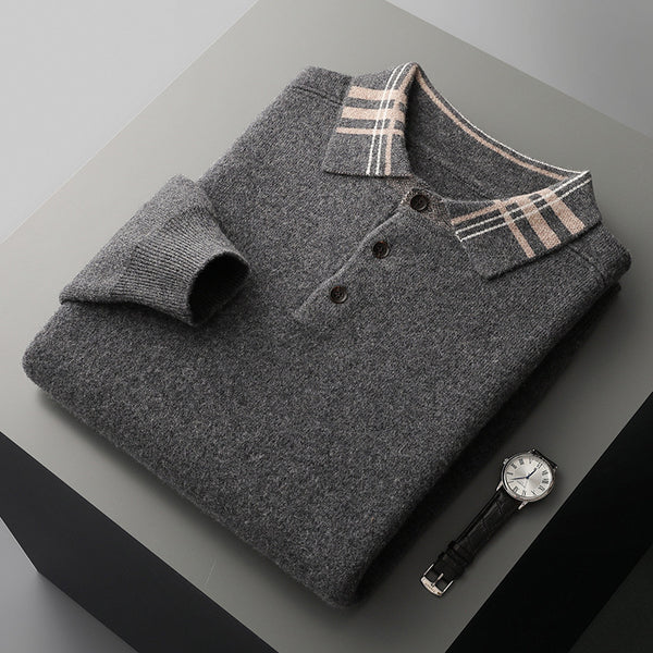 Suéter Polo Cuello Solapa Multicolor Tejido Cashmere Holgado