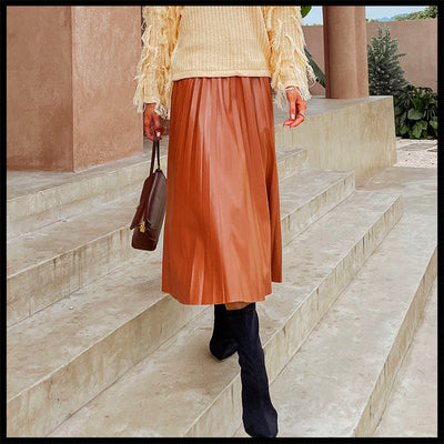 Falda de Cuero Plisada a la Cintura - Estilo Occidental para Mujer - Image 7