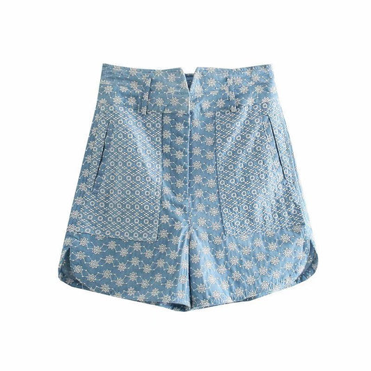 Shorts Anchos Casuales con Bordados Estilo Europeo y Americano