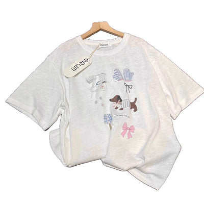 Camiseta Suelta con Estampado de Lazos de Algodón Puro - Image 5