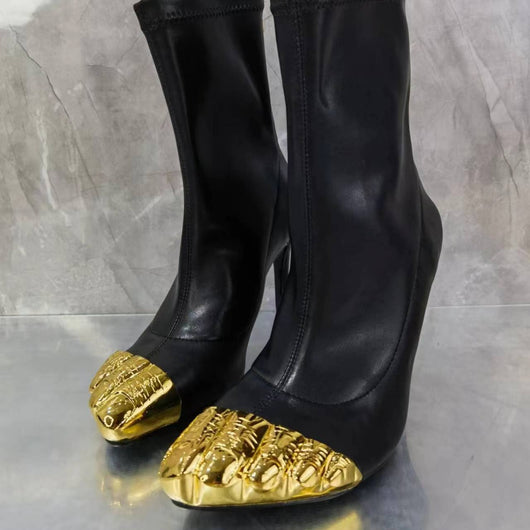 Pantufla Tacón Alto con Punta Dorada Elegante - Image 3