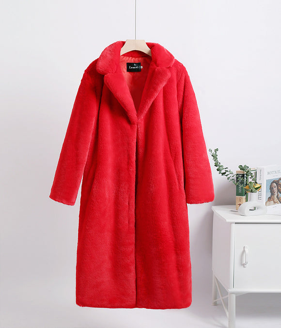 Women's Wool and Fur Coat - Mid-length with Decorative Stitching