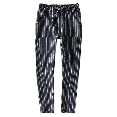 Pantalón de Lino a Rayas con Cintura Elástica y Amarre - Image 6