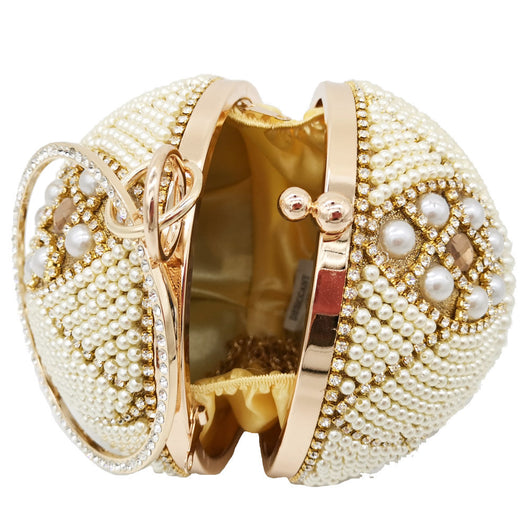 Bolso de Mano Redondo con Perlas y Diamantes - Image 7