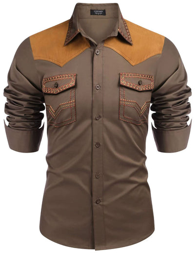 Camisa Vaquera Ajustada de Largo Medio con Combinación de Colores para Hombre - Image 3