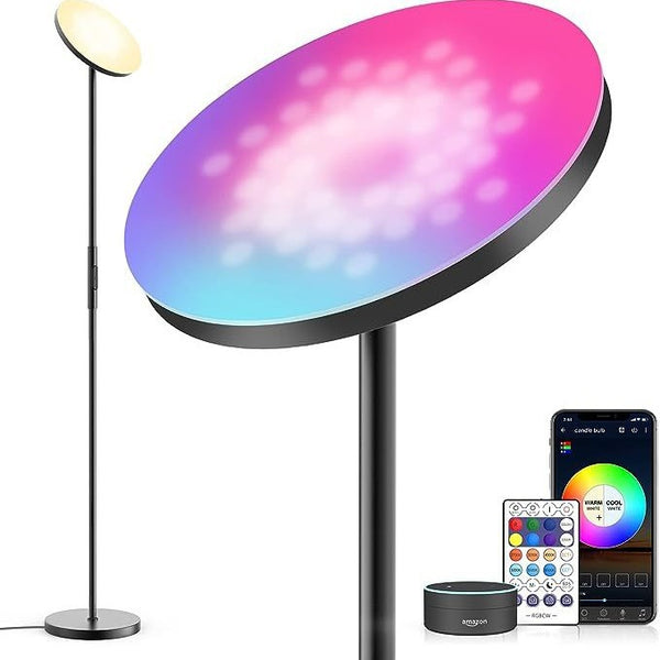 Lámpara de Pie Inteligente con Atenuación y Colores RGB para Sala y Dormitorio