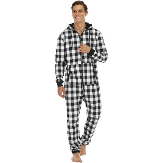 Pijama Enterizo de Franela a Cuadros con Capucha para Hombre - Image 10