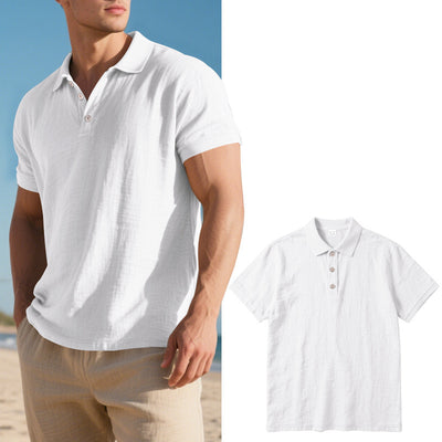 Polo Casual Británico Hombre con Cuello Solapa y Cierre de Hebilla en Lino - Image 15