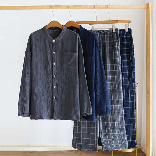 Pijama de Gasa de Algodón para Hombre - Primavera y Otoño - Image 13