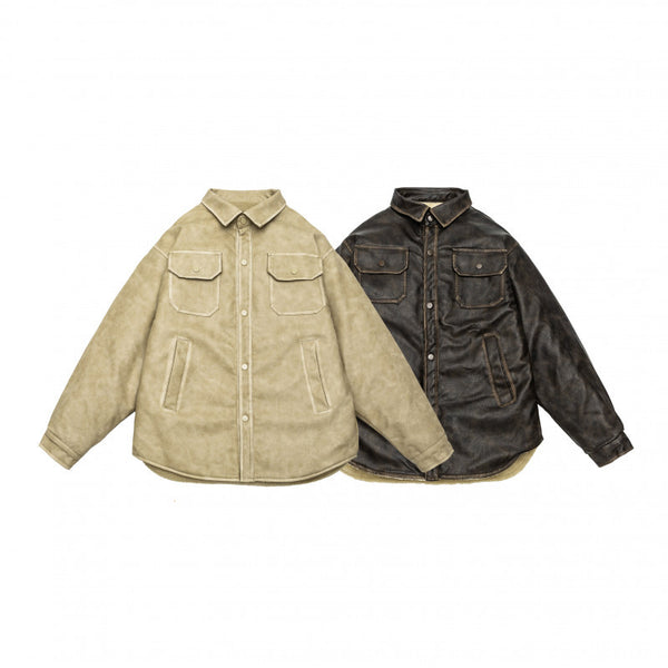 Abrigo Acolchado Retro de PU con Forro Térmico